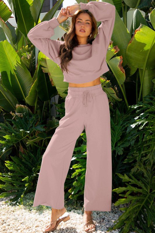 Solid Puff Sleeve Top and Drawstring Pants Set - Blu Lotus Boutique