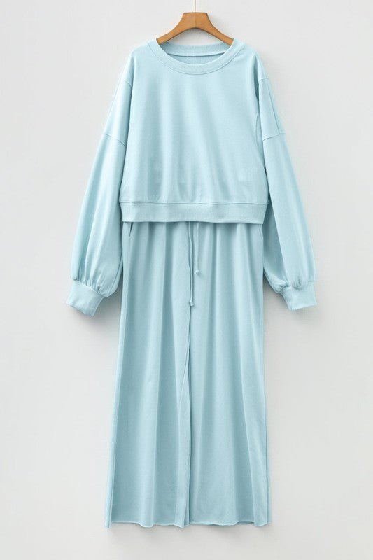 Solid Puff Sleeve Top and Drawstring Pants Set - Blu Lotus Boutique
