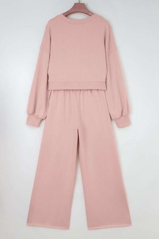 Solid Puff Sleeve Top and Drawstring Pants Set - Blu Lotus Boutique