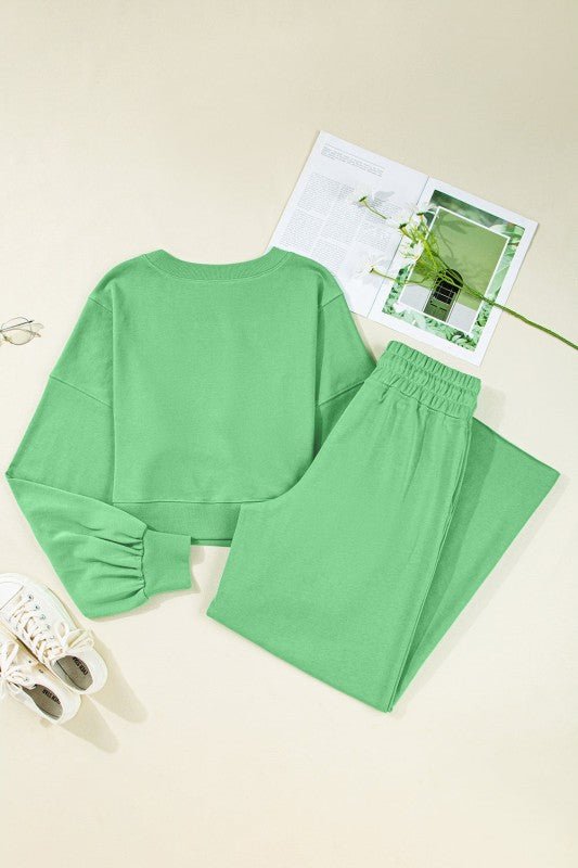 Solid Puff Sleeve Top and Drawstring Pants Set - Blu Lotus Boutique