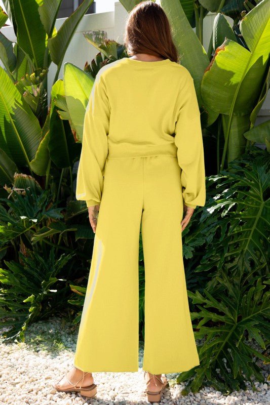 Solid Puff Sleeve Top and Drawstring Pants Set - Blu Lotus Boutique