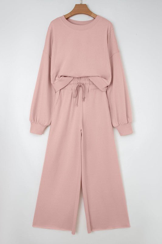 Solid Puff Sleeve Top and Drawstring Pants Set - Blu Lotus Boutique