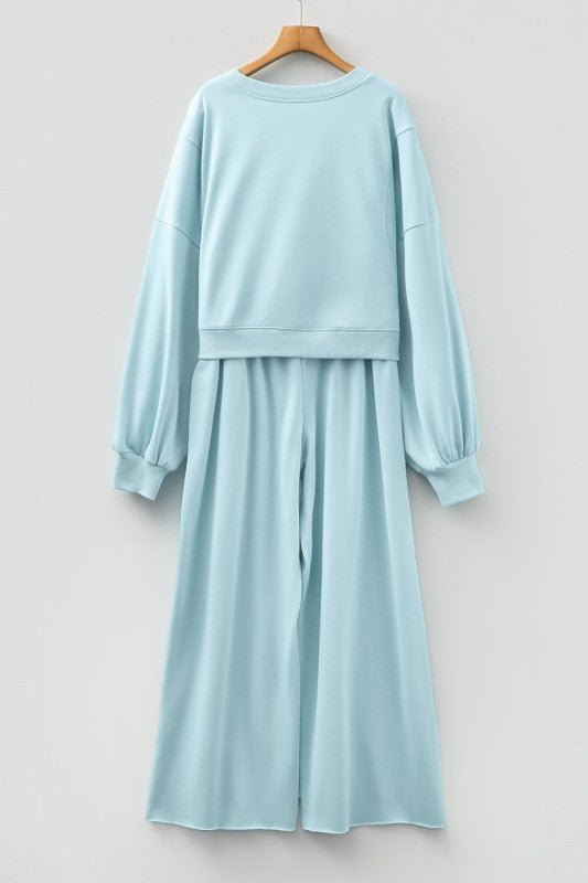 Solid Puff Sleeve Top and Drawstring Pants Set - Blu Lotus Boutique
