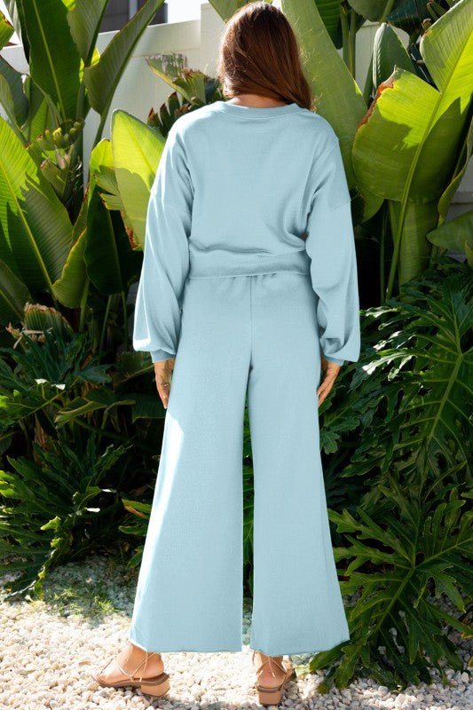 Solid Puff Sleeve Top and Drawstring Pants Set - Blu Lotus Boutique