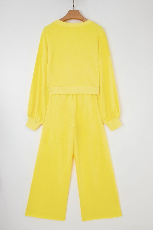 Solid Puff Sleeve Top and Drawstring Pants Set - Blu Lotus Boutique