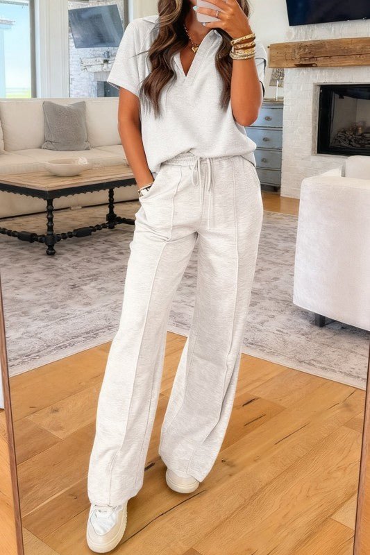 Solid Sporty Polo Tee & Drawstring Pants Set - Blu Lotus Boutique