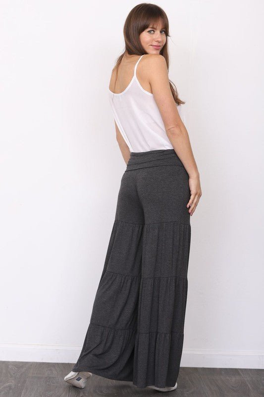 Solid Tiered Wide Leg Pants - Blu Lotus Boutique