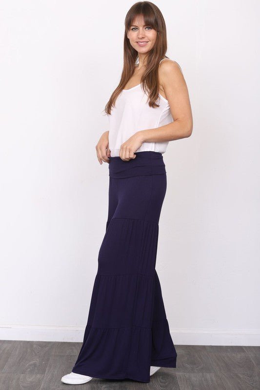 Solid Tiered Wide Leg Pants - Blu Lotus Boutique