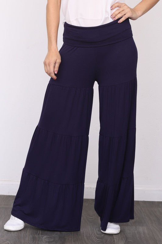 Solid Tiered Wide Leg Pants - Blu Lotus Boutique