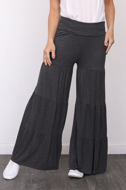 Solid Tiered Wide Leg Pants - Blu Lotus Boutique