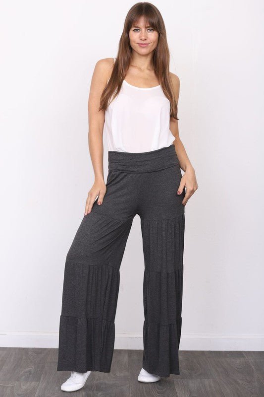 Solid Tiered Wide Leg Pants - Blu Lotus Boutique
