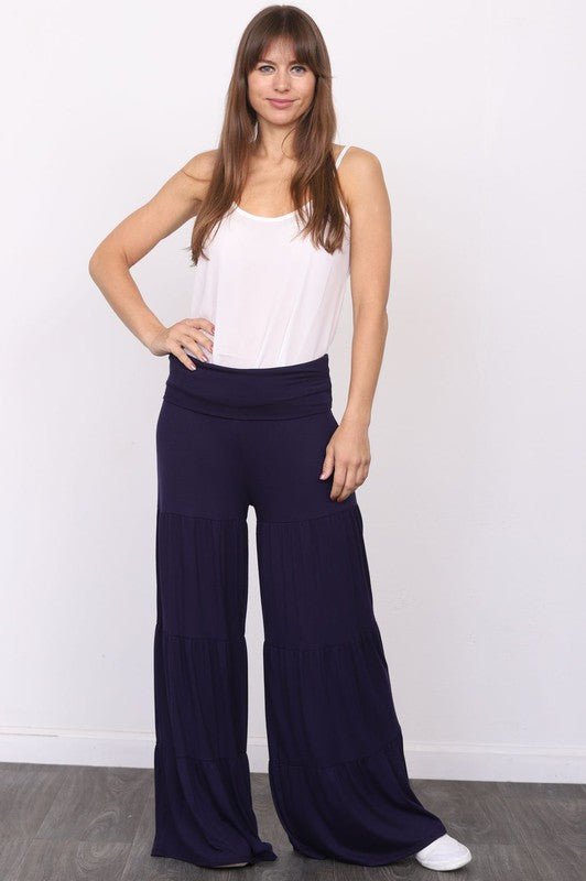 Solid Tiered Wide Leg Pants - Blu Lotus Boutique