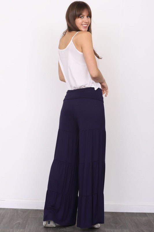 Solid Tiered Wide Leg Pants - Blu Lotus Boutique