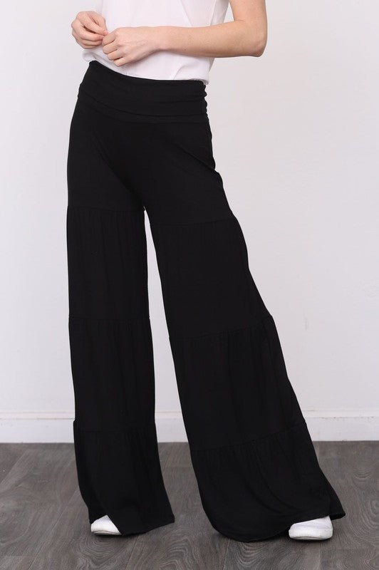 Solid Tiered Wide Leg Pants - Blu Lotus Boutique