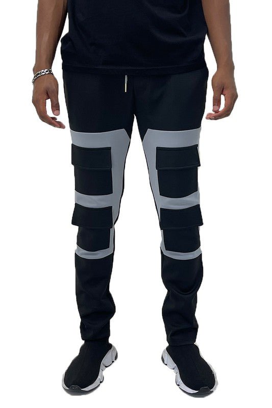 SQUARE BLOCK TRACK PANTS - GREY - Blu Lotus Boutique