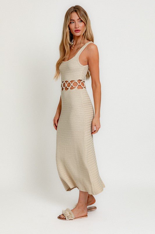 Square Neck Sleeveless Crochet Midi Dress - Blu Lotus Boutique