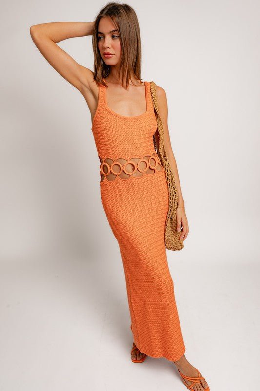 Square Neck Sleeveless Crochet Midi Dress - Blu Lotus Boutique