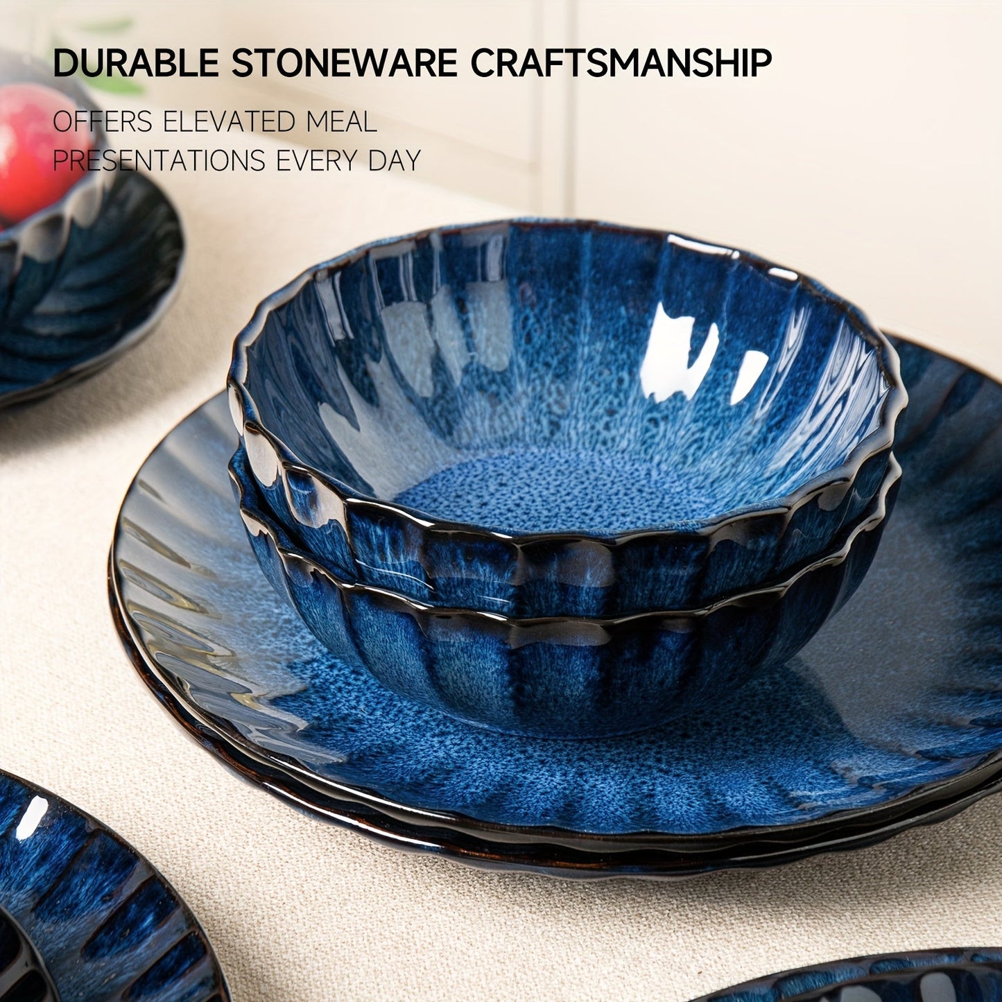 Starry Blue Reactive Glaze 12pc Dinnerware Set - Blu Lotus Boutique