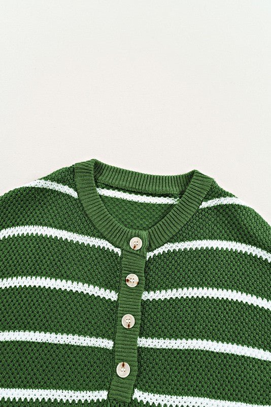 Stripe Drop Shoulder Oversized Henley Knit Tee - Blu Lotus Boutique