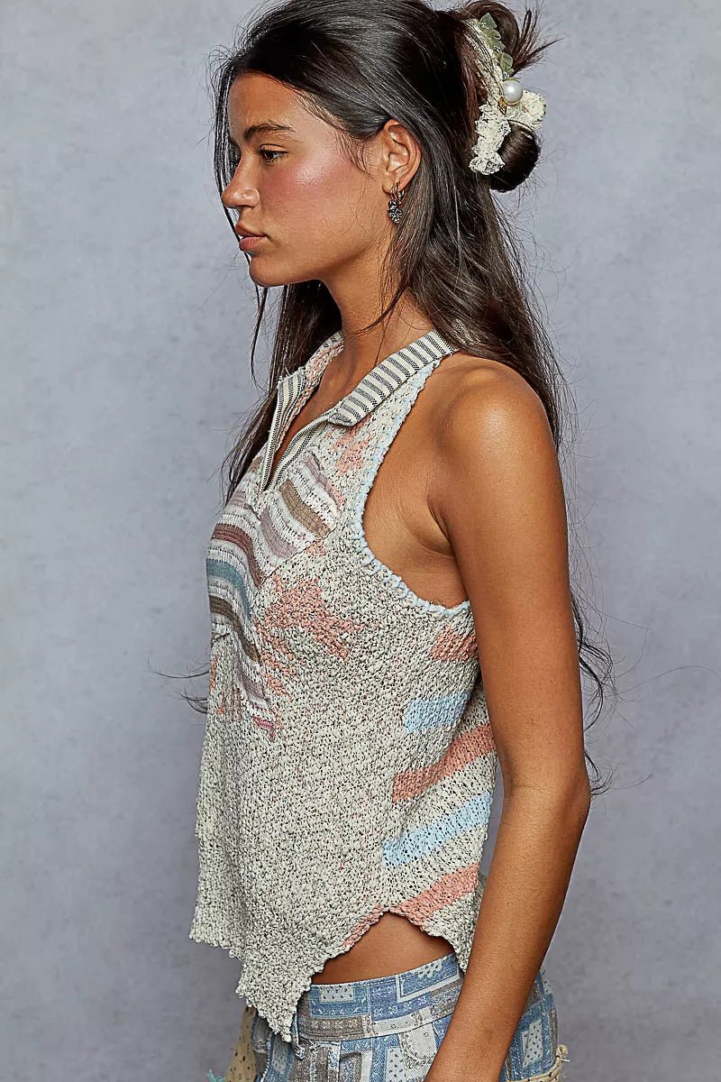 Striped Collar Sweater Vest with Star Patch - Blu Lotus Boutique