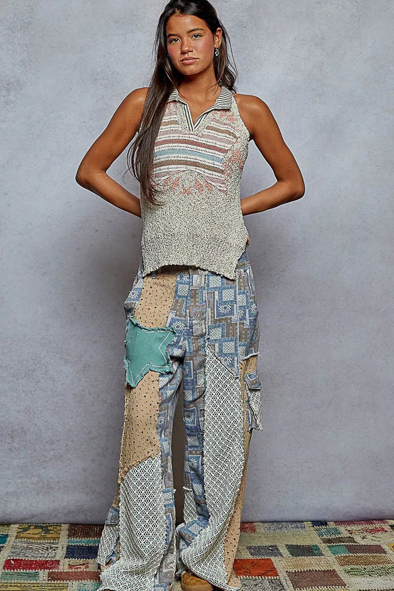 Striped Collar Sweater Vest with Star Patch - Blu Lotus Boutique