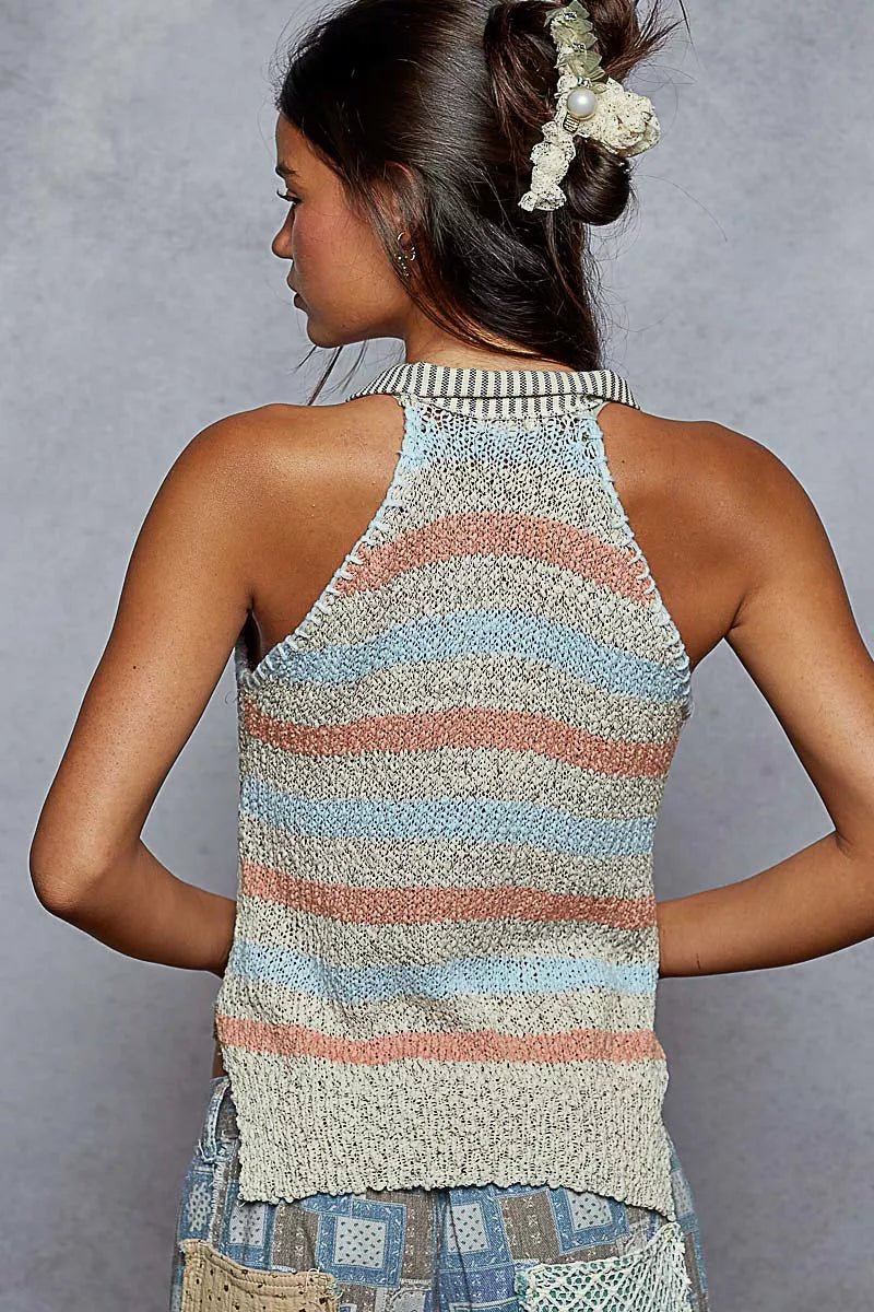 Striped Collar Sweater Vest with Star Patch - Blu Lotus Boutique