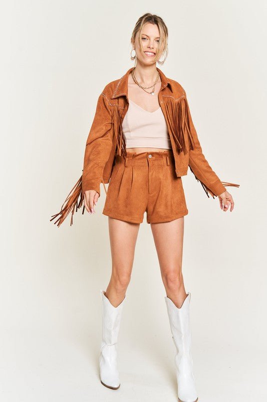 Suede Studded Fringe Jacket - Blu Lotus Boutique