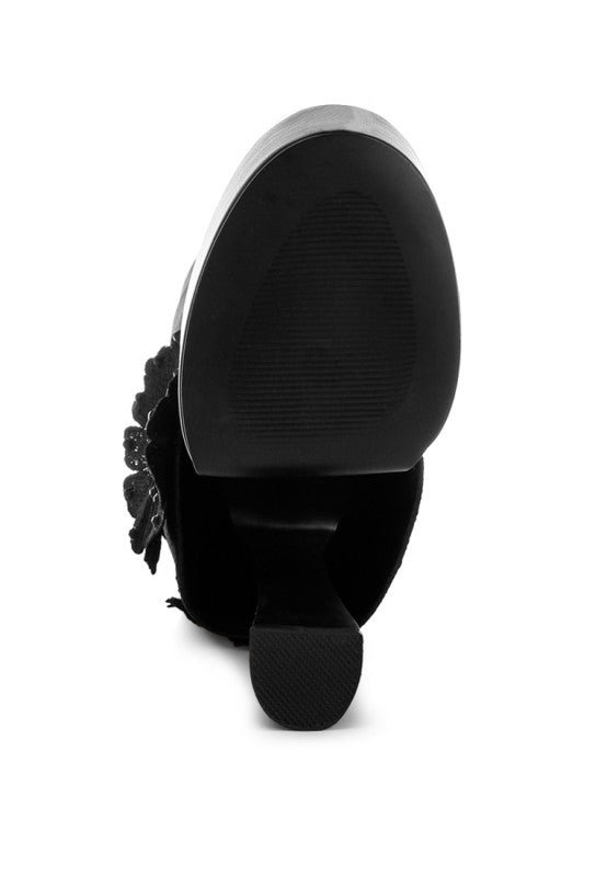 Sundra Floral Applique Platform Heeled Boots - Blu Lotus Boutique