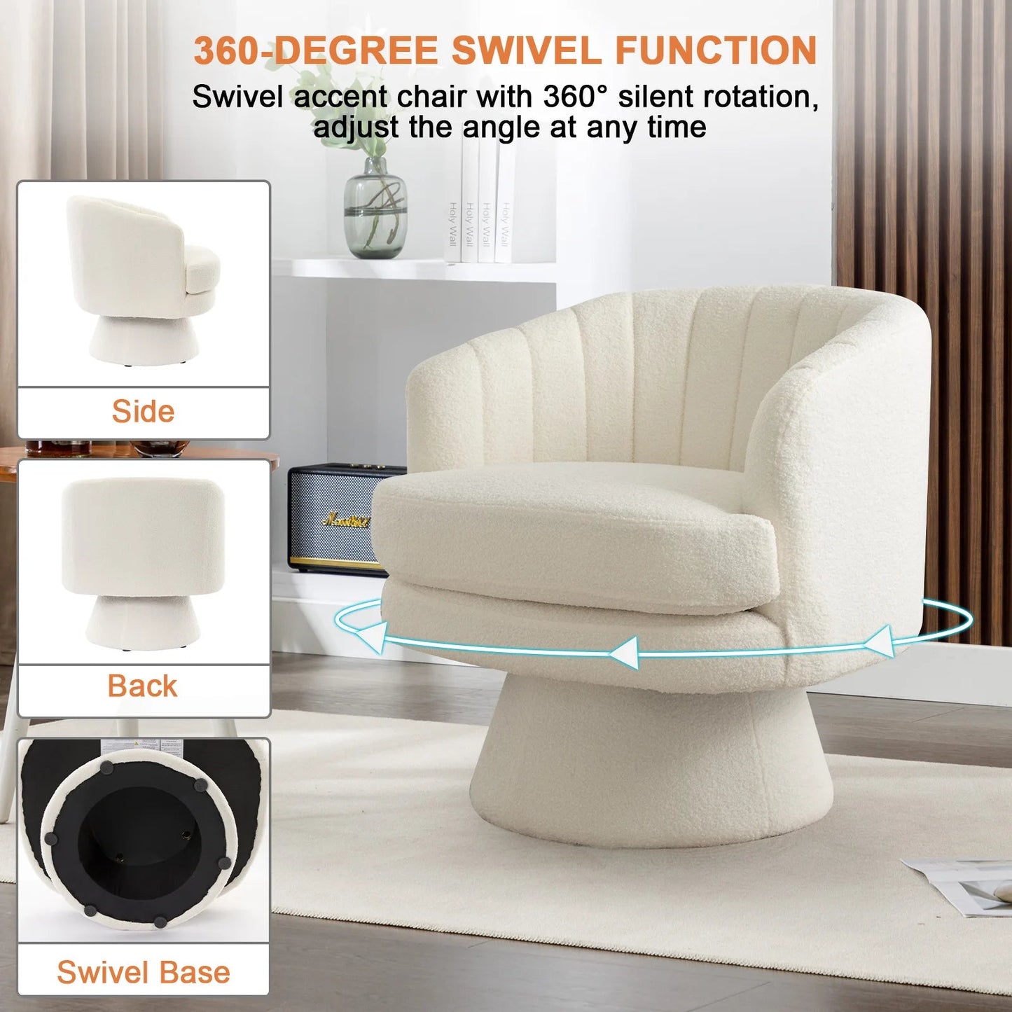 Swivel Accent Chair with Armrest, Modern 360 Degree Swivel Barrel Chair with Curve Back for Living Room,Bedroom,Waiting Room - Blu Lotus Boutique