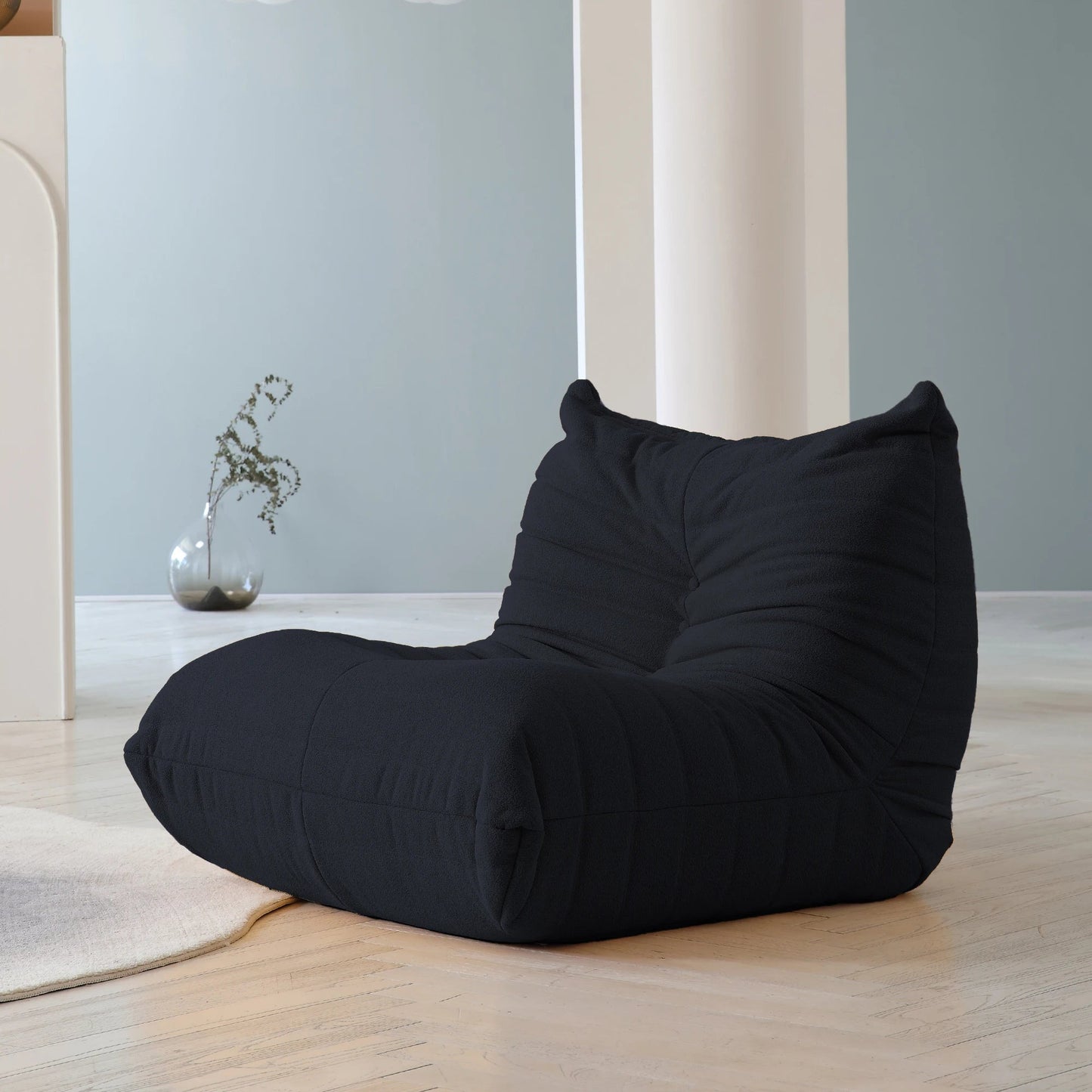Teddy Fabric Bean Bag Sofas Comfy Lazy Floor Sofa Couch Soft Lounge Chairs Foam - Filled Accent Chair for Living Room Bedroom - Blu Lotus Boutique
