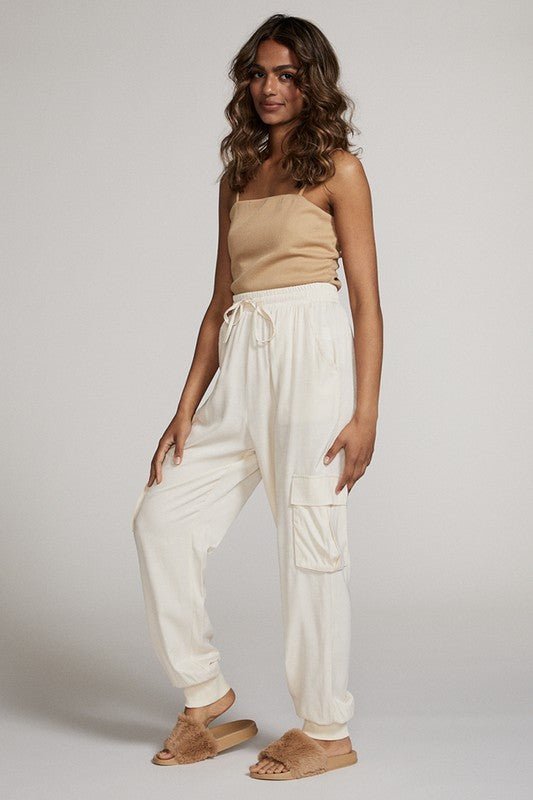 Textured satin cargo pants - Blu Lotus Boutique
