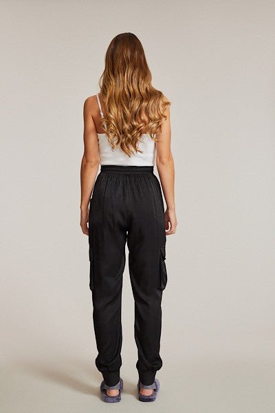 Textured satin cargo pants - Blu Lotus Boutique