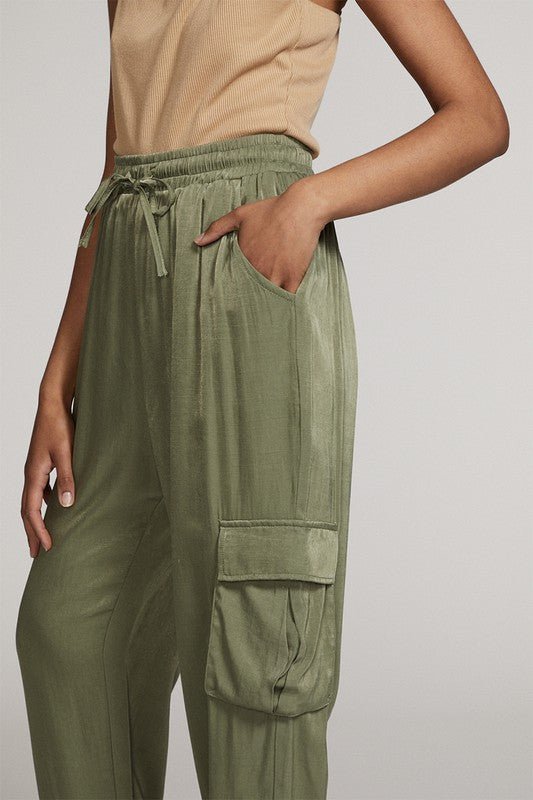 Textured satin cargo pants - Blu Lotus Boutique