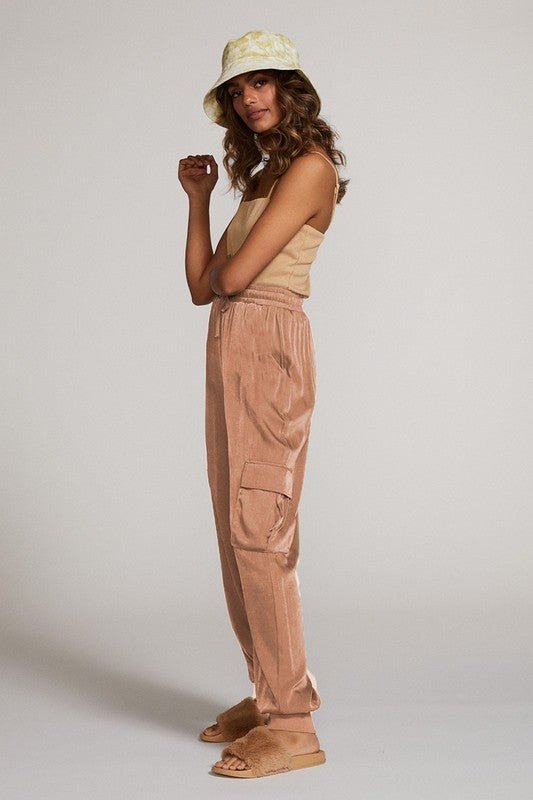 Textured satin cargo pants - Blu Lotus Boutique