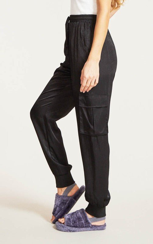 Textured satin cargo pants - Blu Lotus Boutique