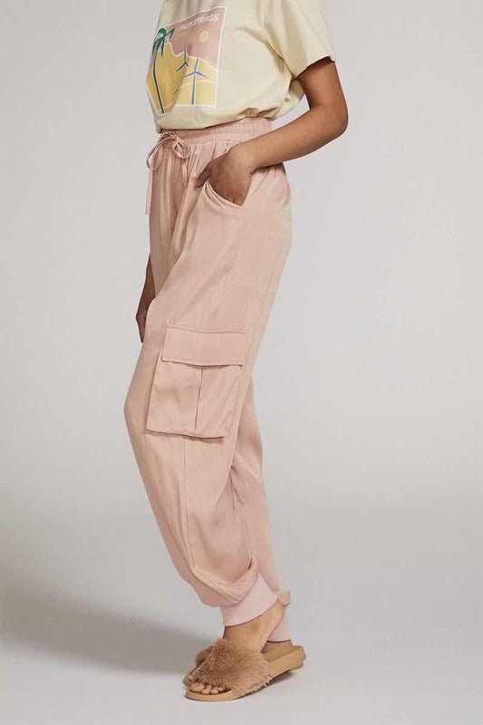 Textured satin cargo pants - Blu Lotus Boutique
