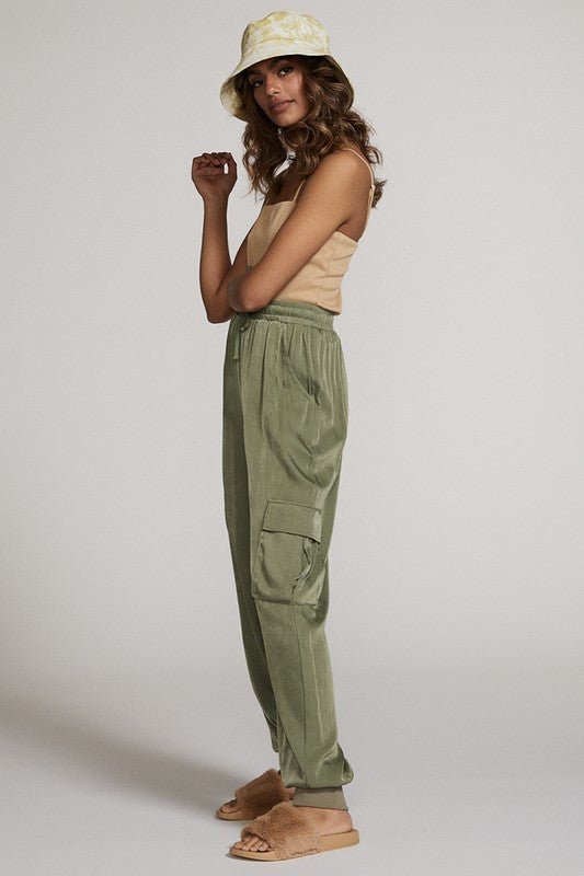 Textured satin cargo pants - Blu Lotus Boutique