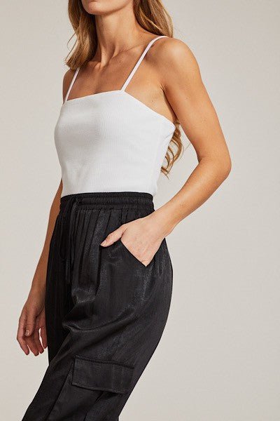 Textured satin cargo pants - Blu Lotus Boutique