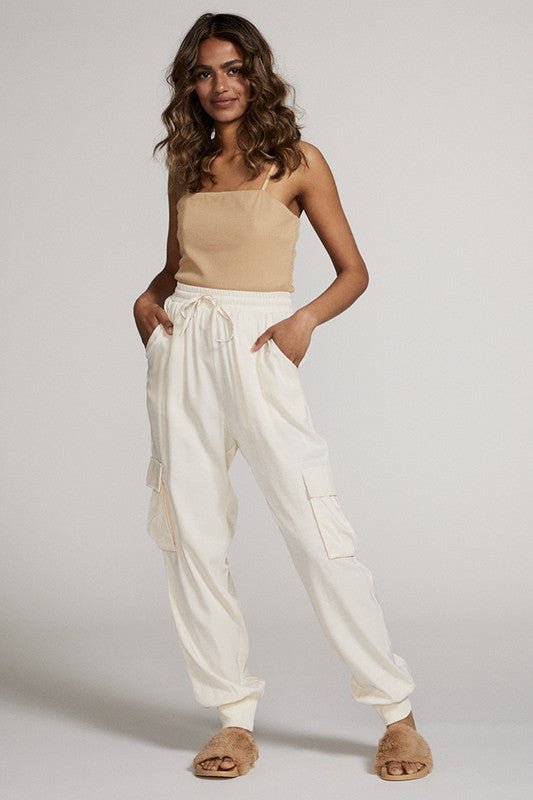 Textured satin cargo pants - Blu Lotus Boutique