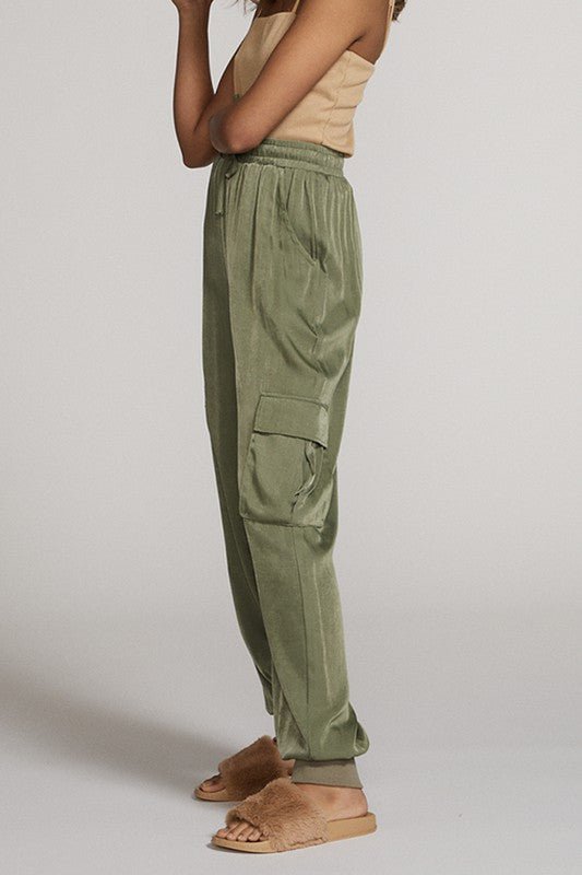 Textured satin cargo pants - Blu Lotus Boutique