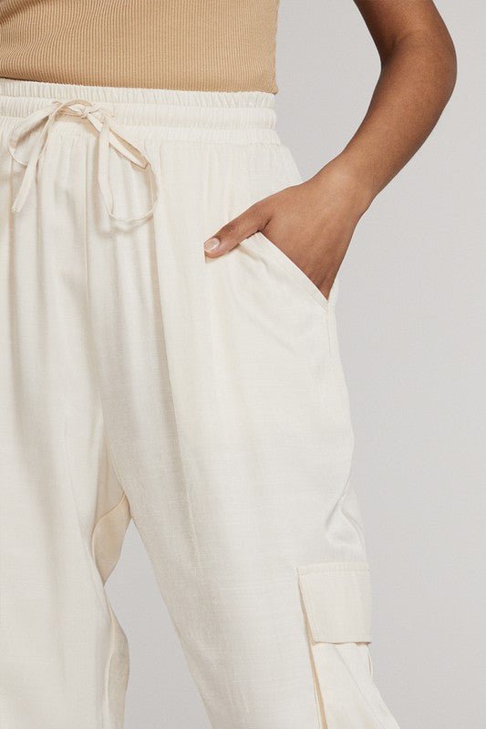 Textured satin cargo pants - Blu Lotus Boutique