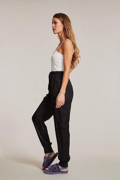 Textured satin cargo pants - Blu Lotus Boutique
