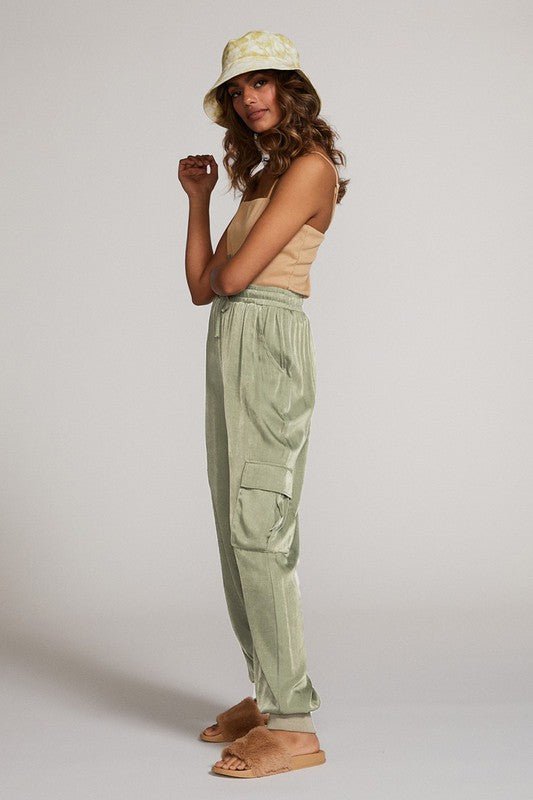 Textured satin cargo pants - Blu Lotus Boutique