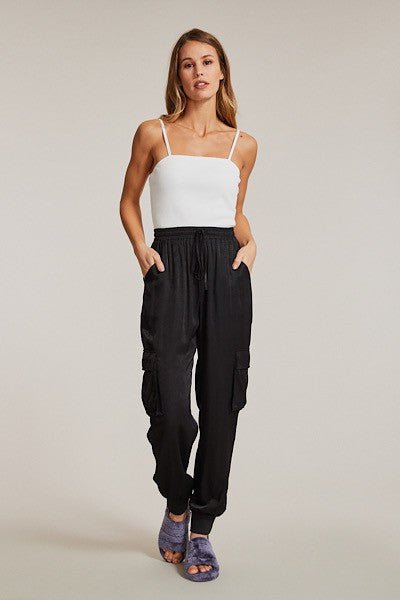 Textured satin cargo pants - Blu Lotus Boutique