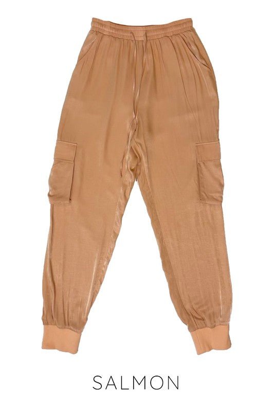 Textured satin cargo pants - Blu Lotus Boutique