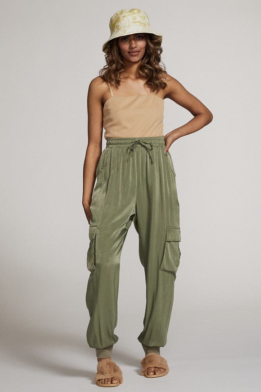 Textured satin cargo pants - Blu Lotus Boutique