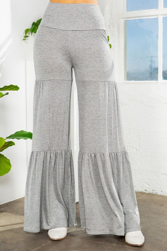 Tiered Ruffle High Waisted Wide Leg Pants - Blu Lotus Boutique