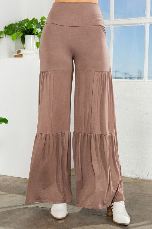 Tiered Ruffle High Waisted Wide Leg Pants - Blu Lotus Boutique