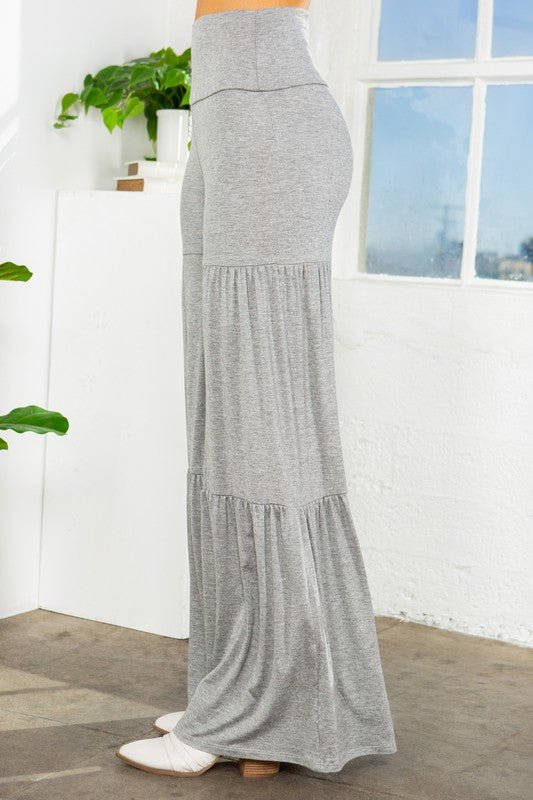 Tiered Ruffle High Waisted Wide Leg Pants - Blu Lotus Boutique