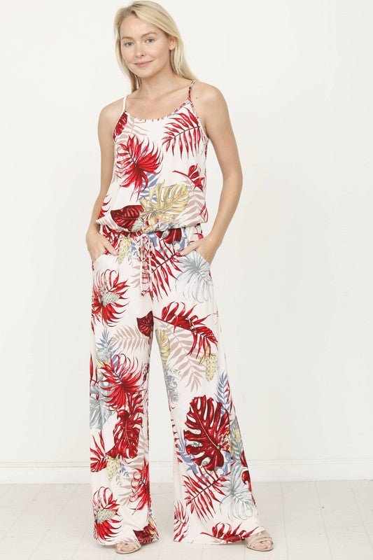 Tropical Spaghetti Strap Jumpsuit - Blu Lotus Boutique